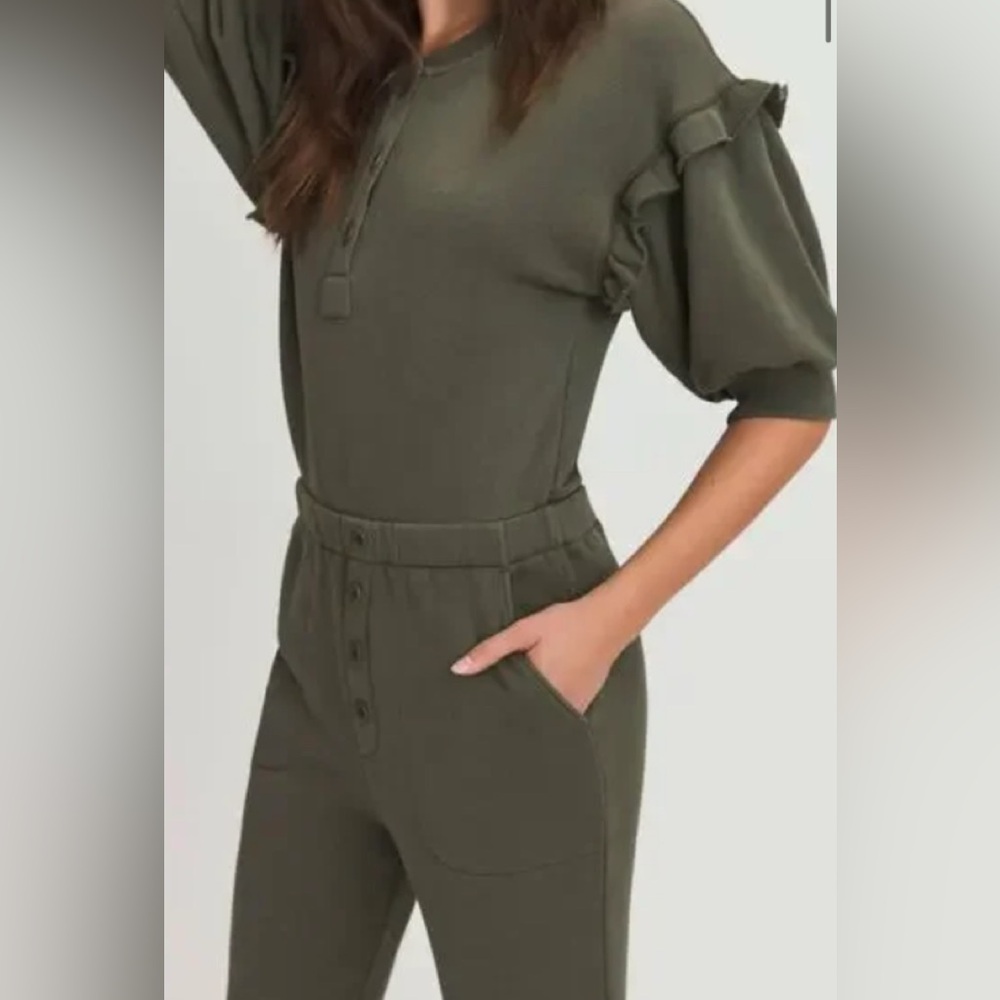 Something Navy Olive Button Down Jumpsuit - image 3